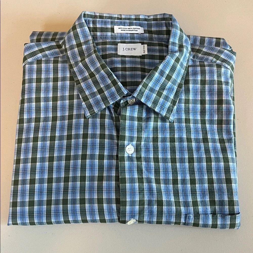 JCrew Classic Button Down Shirt Blue/Green Plaid Size XL